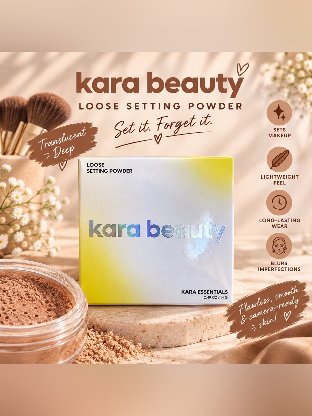 Kara Beauty Essentials Loose Setting Powder - Translucent Deep